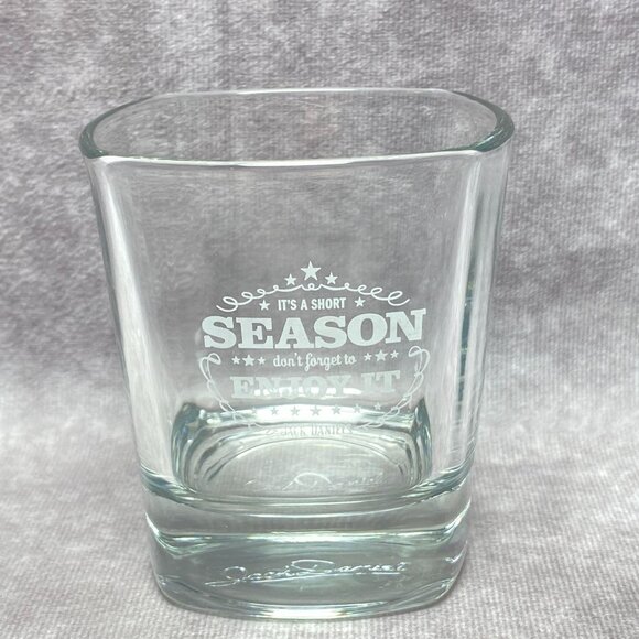 Jack Daniels "Its A Short Season" 8 Oz Low Ball Square Rock Whiskey Glass - Picture 1 of 9